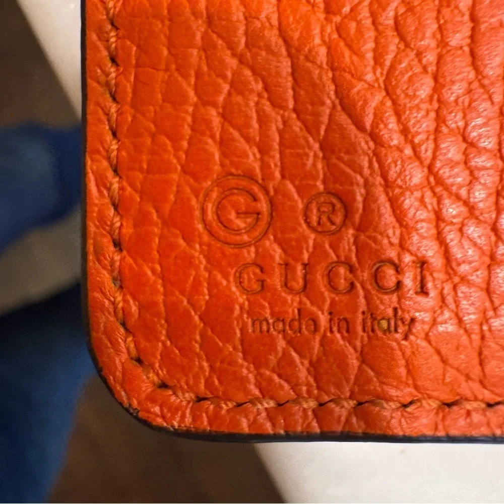GUCCI women’s long wallet interlocking G pebbled leather Orange EUC